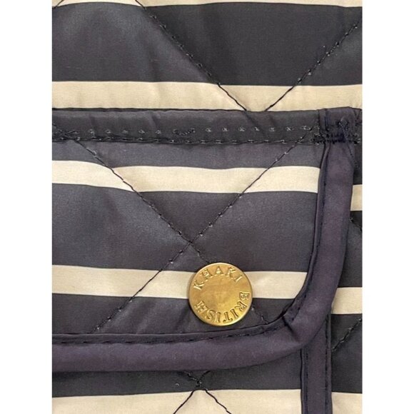 Womens British Khaki Quilted Vest Navy & White Stripes S Sleeveless Zipper Front - Picture 9 of 16